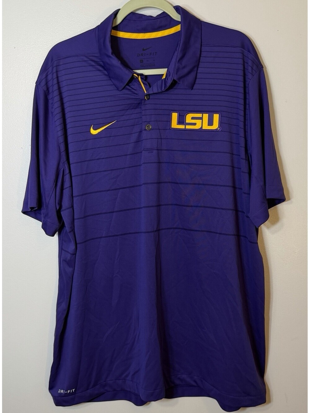 Nike LSU Tigers Purple Striped Dri-fit Polo Shirt Men’s XL Louisiana State EUC